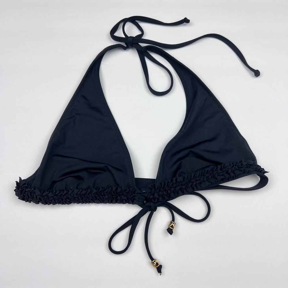 Vintage Y2K Rampage Bikini Top Black Triangle Ruffle Swim Summer Festival Boho